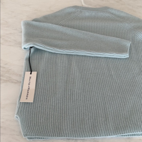 White + Warren lofty Fisherman Rib Cashmere Sweater Pale Jade (blue/green) S NWT - Picture 9 of 13